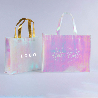 Mostra Logo personalizzato Rosa Holografica Non Tessuto Iriscente Tote Bag per il regalo di nozze