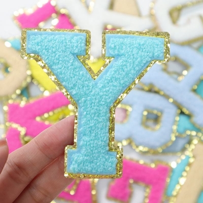 5.1cm 5.7cm 6.3cm 7cm Lettera A-Z Glitter Patch Stiratura Chenille Glitter Letter Patch Abbigliamento