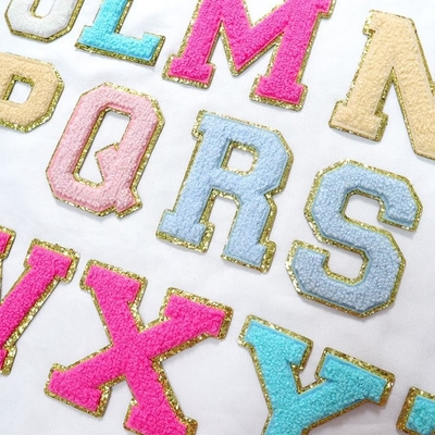 5.1cm 5.7cm 6.3cm 7cm Lettera A-Z Glitter Patch Stiratura Chenille Glitter Letter Patch Abbigliamento