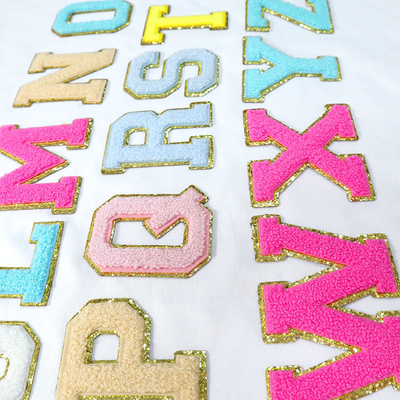 5.1cm 5.7cm 6.3cm 7cm Lettera A-Z Glitter Patch Stiratura Chenille Glitter Letter Patch Abbigliamento