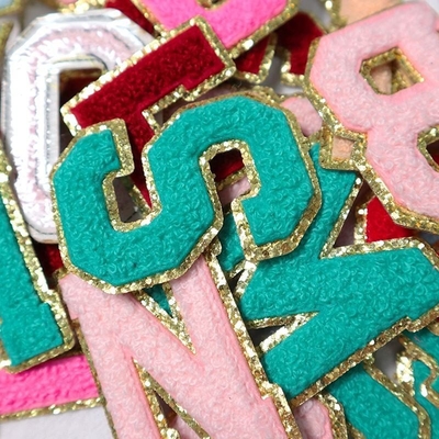5.1cm 5.7cm 6.3cm 7cm Lettera A-Z Glitter Patch Stiratura Chenille Glitter Letter Patch Abbigliamento