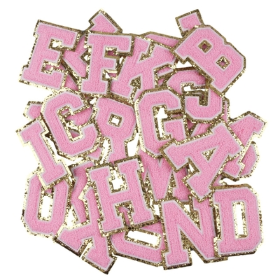 Acciaio a bordo oro rosa su riparazione adesiva Alfabeto Applicche di cucitura con tessuto Twill 3D