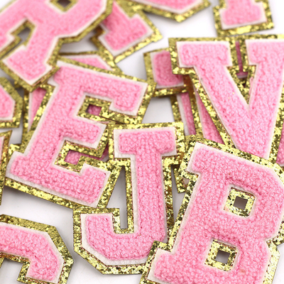 Acciaio a bordo oro rosa su riparazione adesiva Alfabeto Applicche di cucitura con tessuto Twill 3D