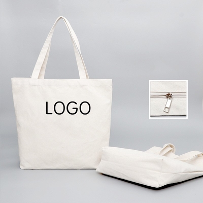 Prodotti alimentari Logo personalizzato stampato riciclare semplice cotone organico tela Tote sacchetti da shopping con cerniera