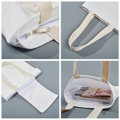 Prodotti alimentari Logo personalizzato stampato riciclare semplice cotone organico tela Tote sacchetti da shopping con cerniera