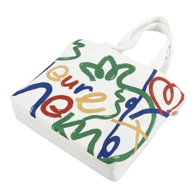 Borsa da acquisto in tela a colori personalizzata di grande capacità con disegno e logo Smiley Face