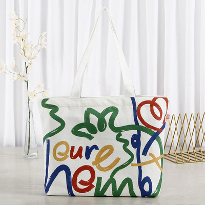 Borsa da acquisto in tela a colori personalizzata di grande capacità con disegno e logo Smiley Face