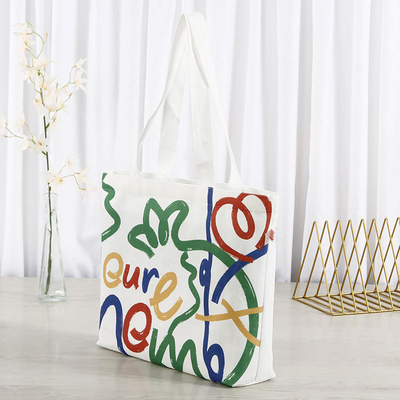 Borsa da acquisto in tela a colori personalizzata di grande capacità con disegno e logo Smiley Face