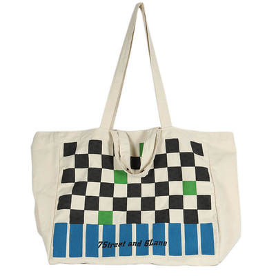 Logo personalizzato Borsa di tela da scacchiera pesante per lo shopping di contrasto di colore alla moda
