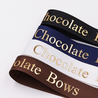 Stile a faccia singola Custom 3D Gold Foil Printed Black Silk Gross Grain Grosgrain Ribbon