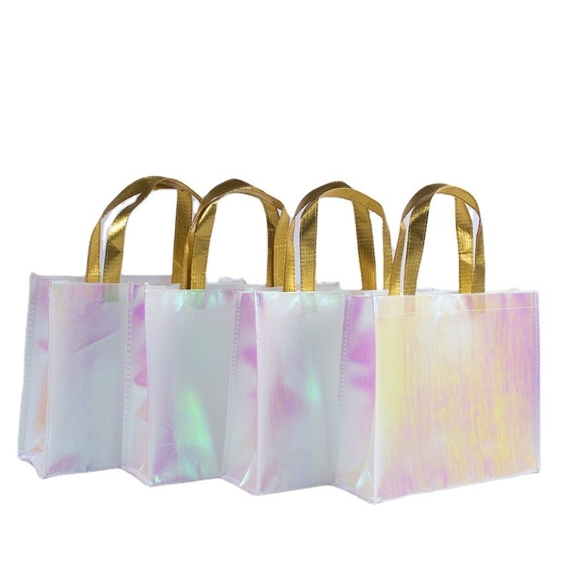Mostra Logo personalizzato Rosa Holografica Non Tessuto Iriscente Tote Bag per il regalo di nozze