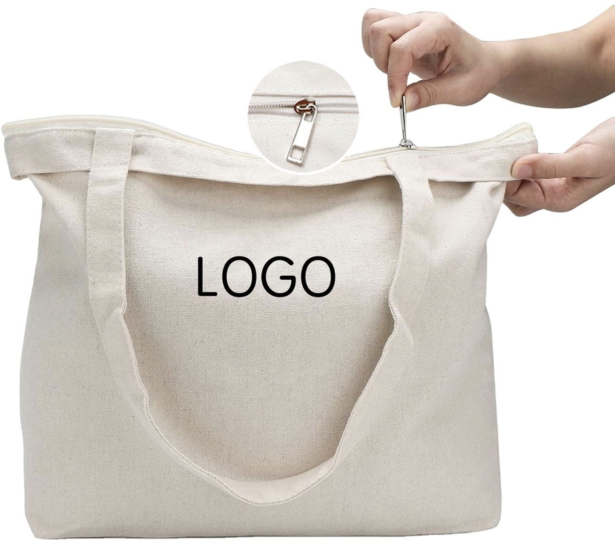 Prodotti alimentari Logo personalizzato stampato riciclare semplice cotone organico tela Tote sacchetti da shopping con cerniera