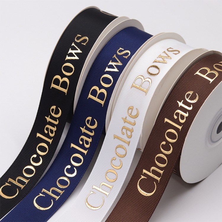 Fogli d'oro 3D personalizzati, eco-friendly, stampati in seta nera, nastro grosso con logo inciso